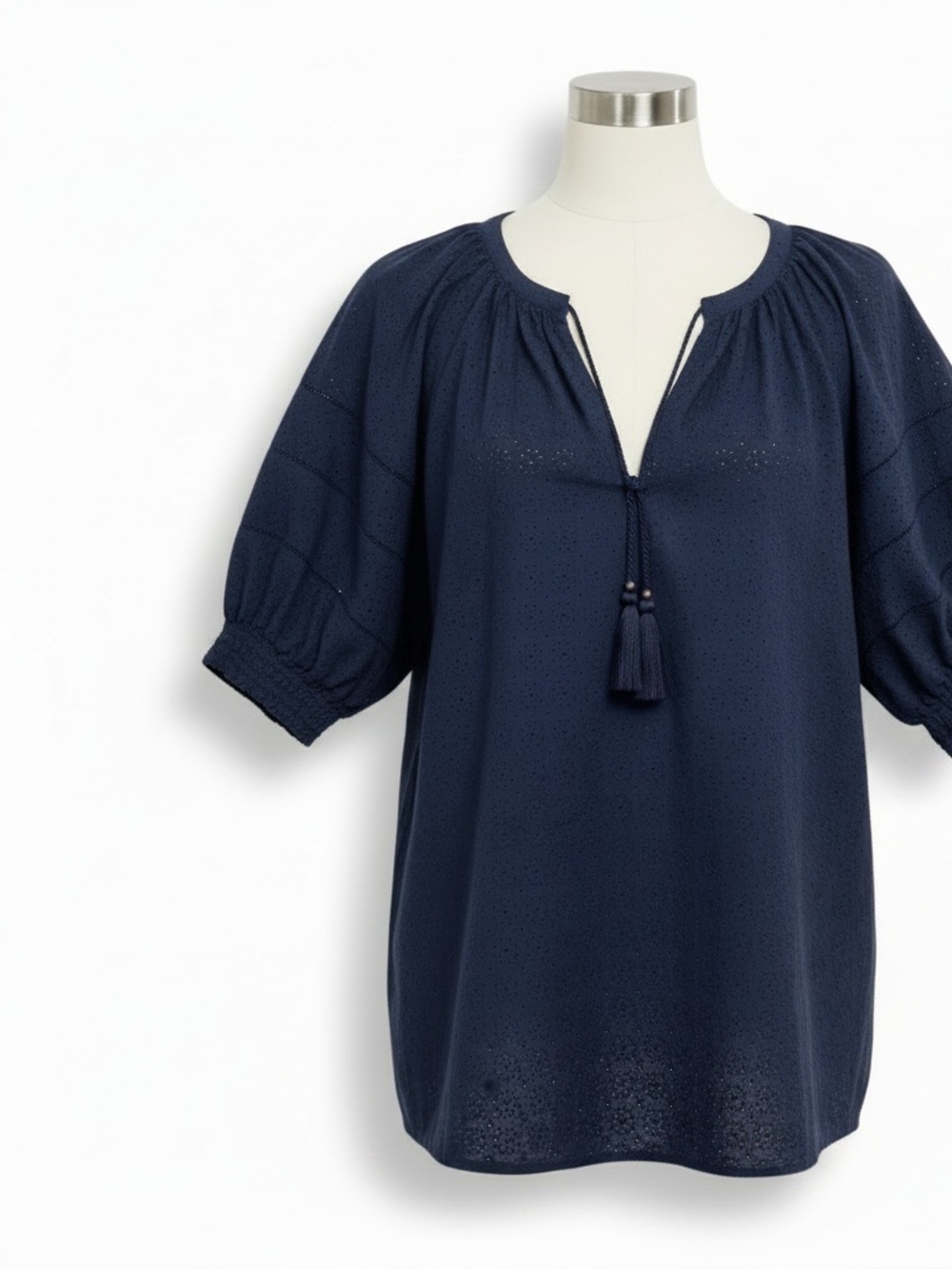 Sundays Navy Tassel Peasant Blouse